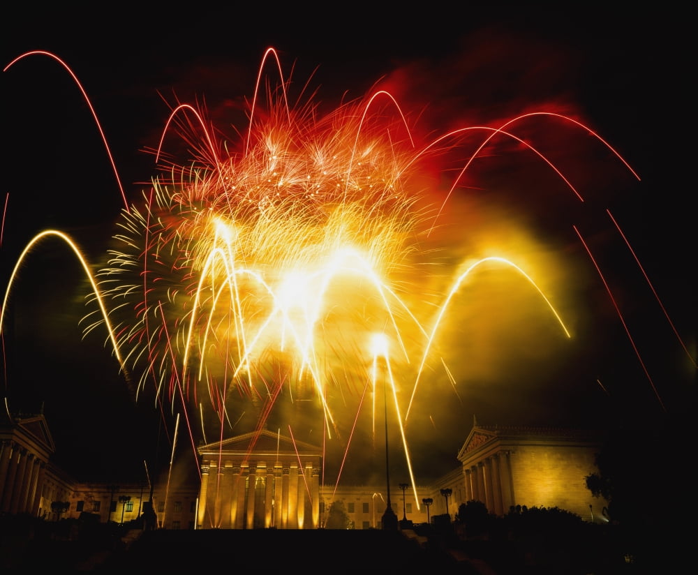 Fireworks At Philadelphia Museum Of Art Canvas Art - Conor Caffrey Design Pics (17 x 14)