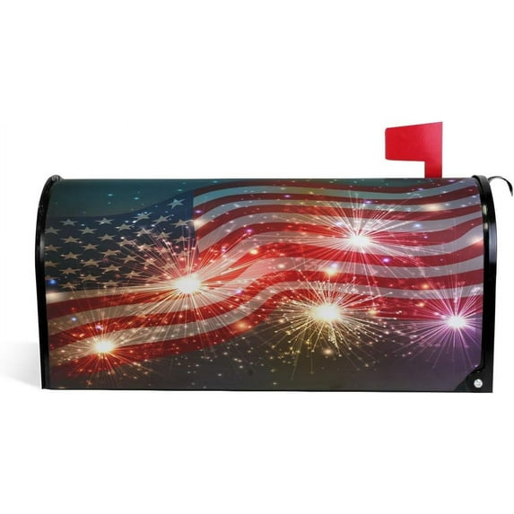 Fireworks Background for 4Th of July Independence Day Magnetic Mailbox Cover MailWraps Garden Yard Home Decor for Outside Standard Size-18"x 20.8"