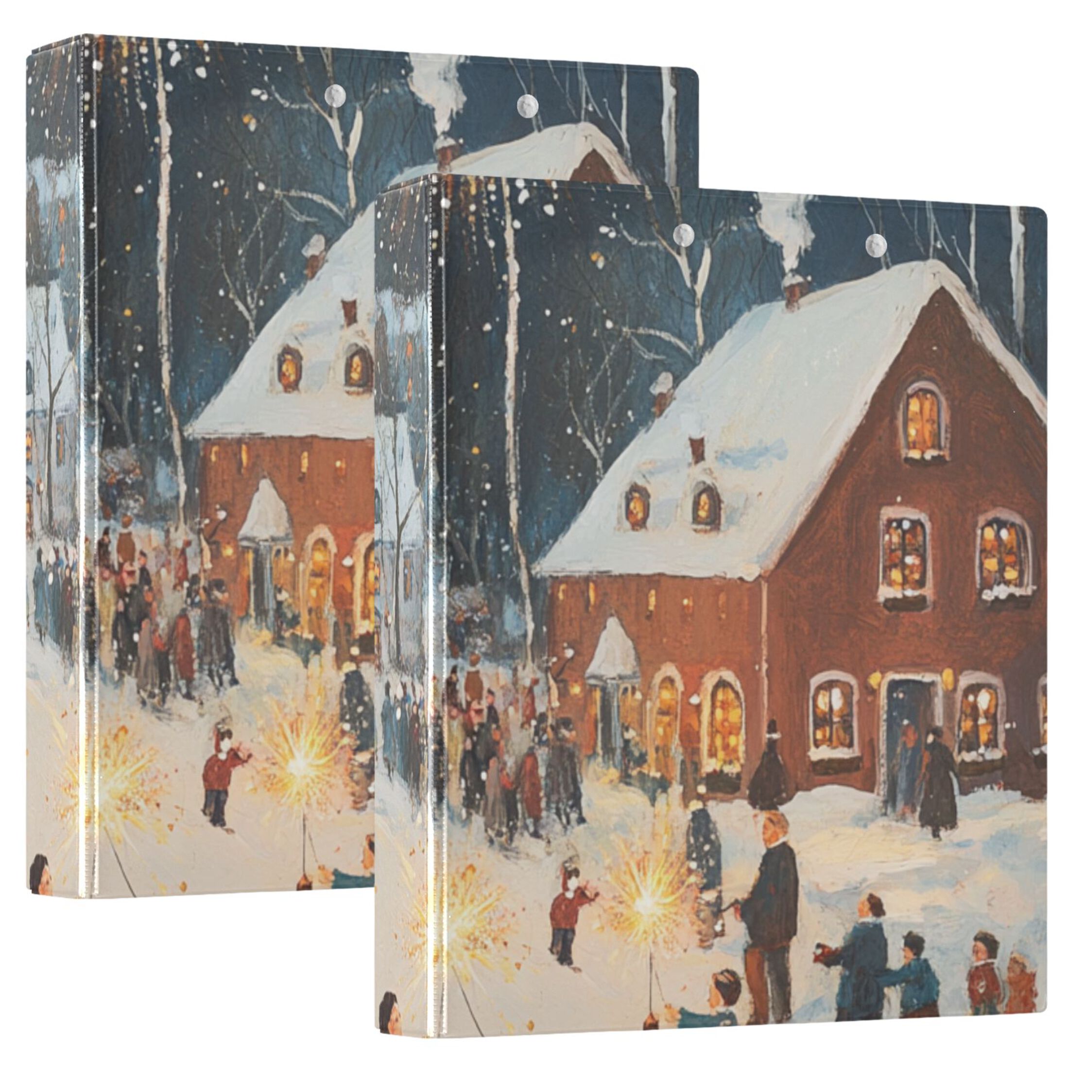 Fireworks Blooming Snow 3 Ring Binders 1.5 inch Hardcover File Folders with Interior Pockets A4 Size Organizer for School Office Hospital