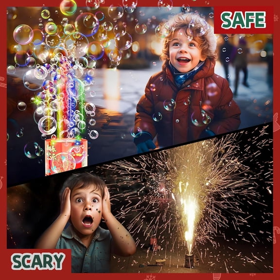Fireworks Bubble Machine with LED Lights,2026 Automatic Bubble Blower Toys, Portable Bubbles Maker for Wedding Christmas Chinese New Years Party Decorations, Birthday Gifts, Balloons Banner