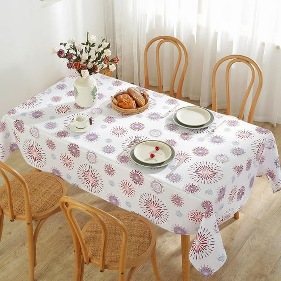 Fireworks Celebration Tablecloth For Rectangle Table 60"X120",Reusable Amrican Patriotic Table Cloths,Memorial Days Veteran Day Table Cover,Red White And Blue Decoration For Kitchen,Party,Picnic