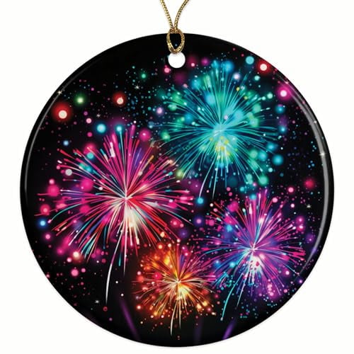 Fireworks Christmas Ornament - Festive Holiday Decor - 2.8" Round - Gold String Included - UV Printed Design - Choose from Over 140 Designs - BMCO0365