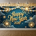 thumbnail image 1 of Fireworks Design Happy New Year Banner Pennant Decor New Year Display Pattern Gold Lettering 2026 Backdrop for New Year Party Holiday Celebration Indoor Decoration, 1 of 9