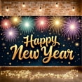 thumbnail image 1 of Fireworks Design Happy New Year Banner Star Pattern New Year Banner Golden Lettering Dark Background Celebration Banner for New Year Party Holiday Celebration Eve Gathering, 1 of 9
