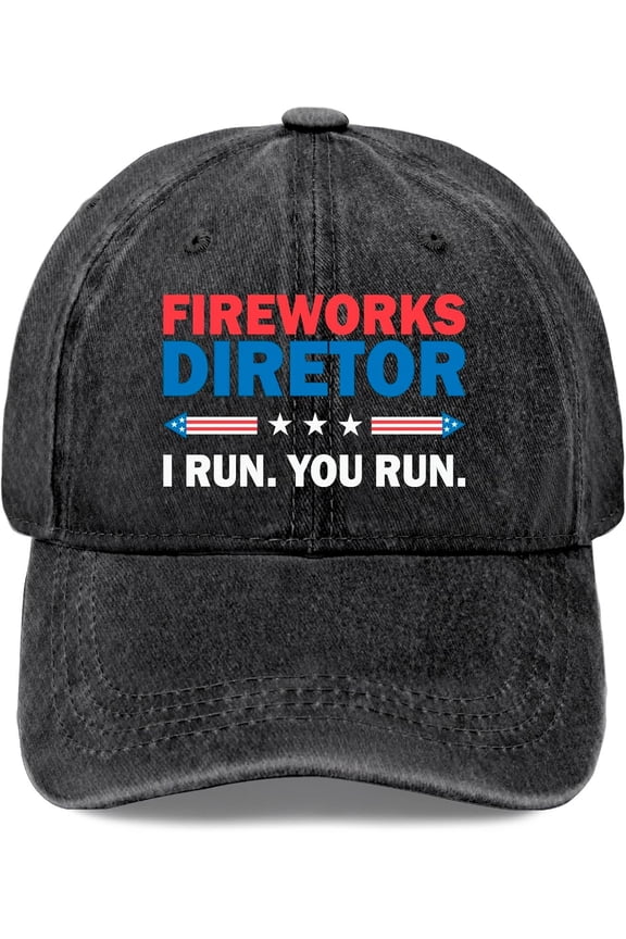 Fireworks Director Baseball Cap Patriotic Vintage Style Hat For Women Funny Washed Distressed Baseball Black Unisex