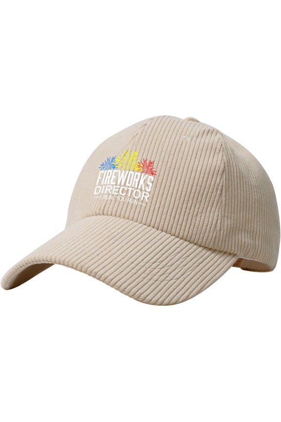 Fireworks Director If I Run You Run Hat Corduroy Baseball Cap Vintage Adjustable Trucker Caps for Outdoor Travel Beige