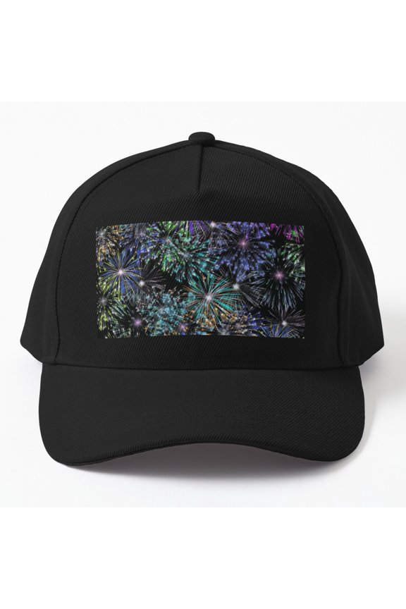 Fireworks Display Baseball Hat, Bright Night Celebration Graphic Design, Classic Cap