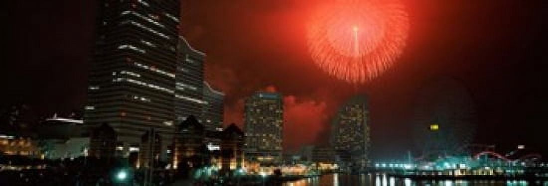 Fireworks Display Minato Mirai Yokohama Japan 2010 Canvas Art - Panoramic Images (36 x 12)