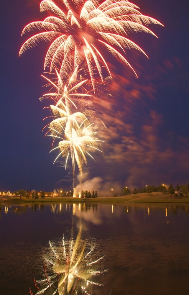 Fireworks Display On Canada Day Sherwood Park Alberta Canada Canvas Art - Carson Ganci Design Pics (22 x 34)