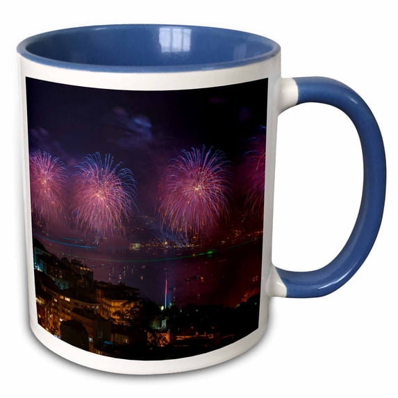 3drose, Fireworks Display Over the Bosphorus, Istanbul, Turkey, 11oz Two-tone Blue Mug