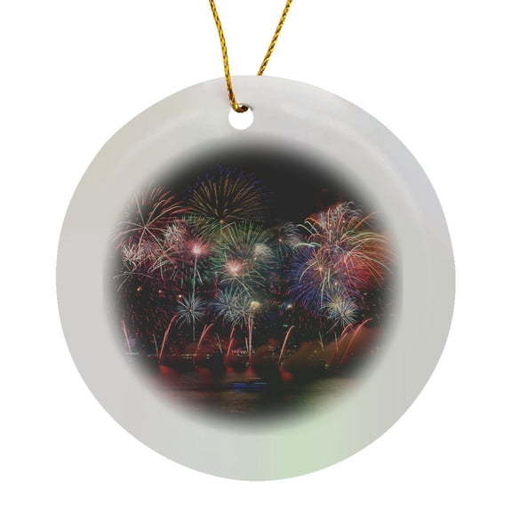 3drose, Fireworks Display over the Bosphorus, Istanbul, Turkey, Circle Porcelain Ornament