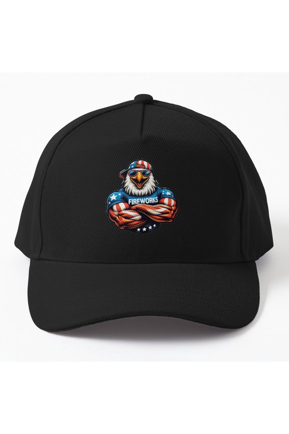 Fireworks Eagle Baseball Cap, Independence Day Bird Celebration Design, Classic Hat