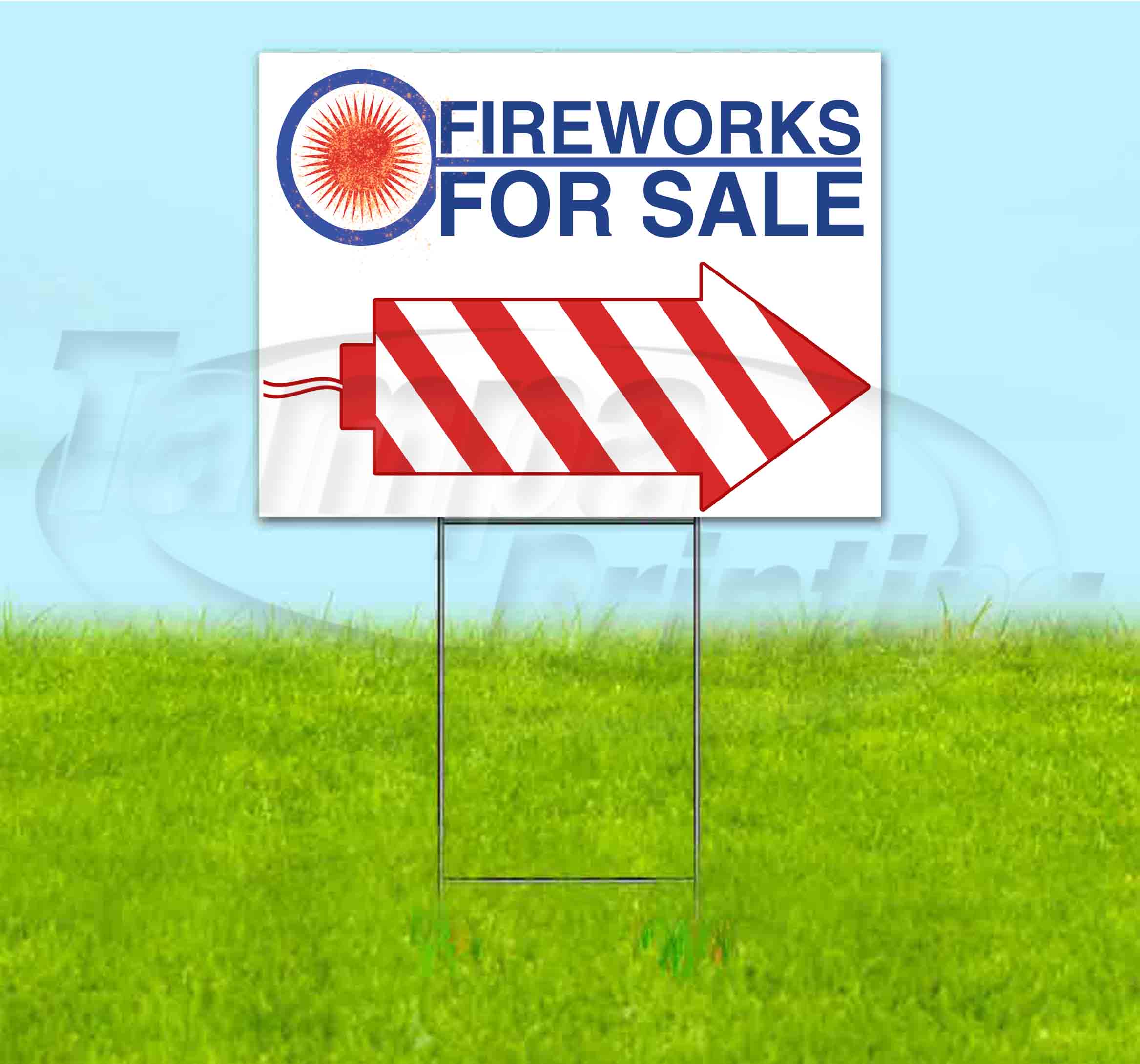 Fireworks For Sale (18"" X 24"") Yard Sign, Includes Metal Step Stake