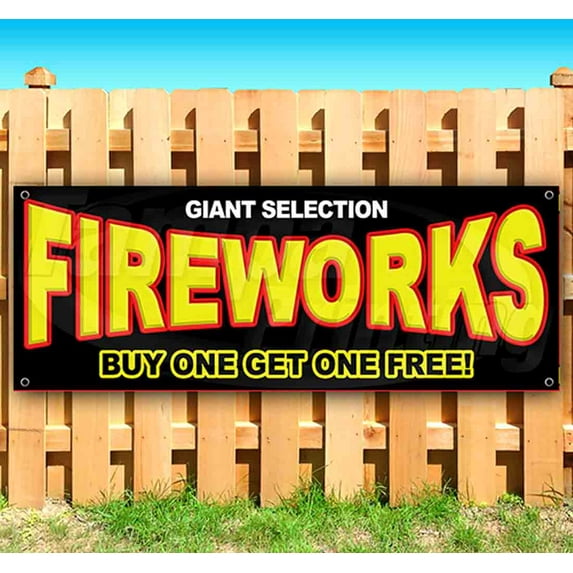 Fireworks Giant Selection Buy One Get One Free! 13 oz Vinyl Banner With Metal Grommets