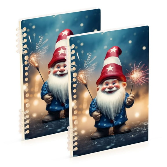 Fireworks Gnome American Flags Ring Binder Notebook Journey Note Diary College Ruled Spiral Notebook Study Loose Leaf Paper A5 60 Pages