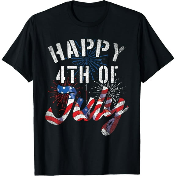 Fireworks Happy 4th Of July US Flag American 4th Of July T-Shirt Tops Tee