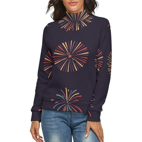Fireworks Icons Women's Turtleneck Sweater Long Sleeve Ribbed Fitted Turtle Neck Casual Fall Winter Collection Top S