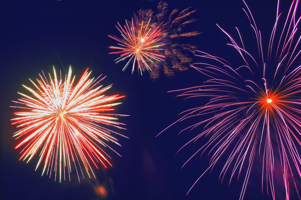 Fireworks In The Night Sky Canvas Art - Carson Ganci Design Pics (34 x 22)