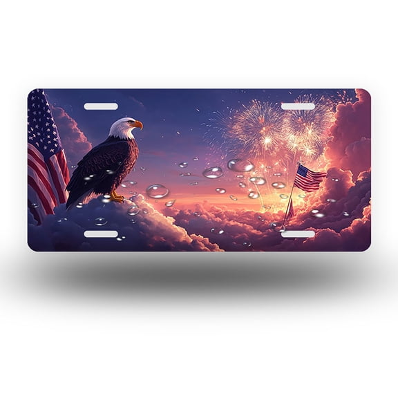 Fireworks Lit Patriotic Eagle Front License Plate, Metal License Plate, Funny Standard Plates Personalized Novelty Decorative For Men/Women/Boys/Girls Car 6×12 Inch