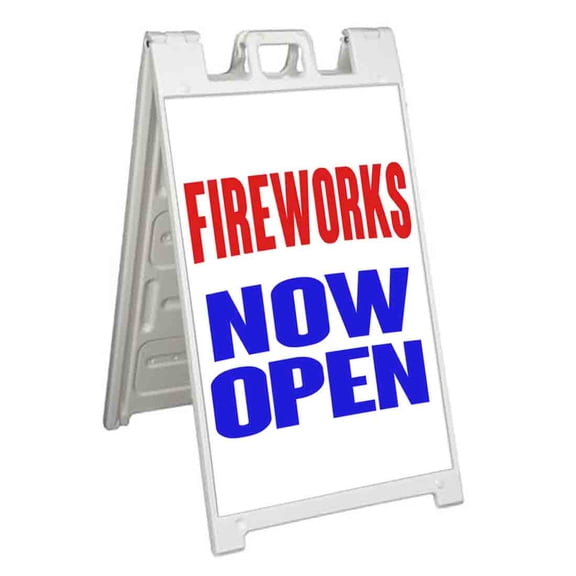 Fireworks Now Open (24" X 36") Standard A-Frame Signicade, Includes Decal Applied To Stand