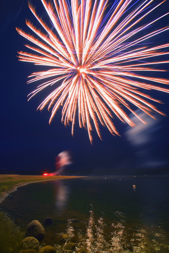 Fireworks Over A Body Of Water Canvas Art - Carson Ganci Design Pics (22 x 34)