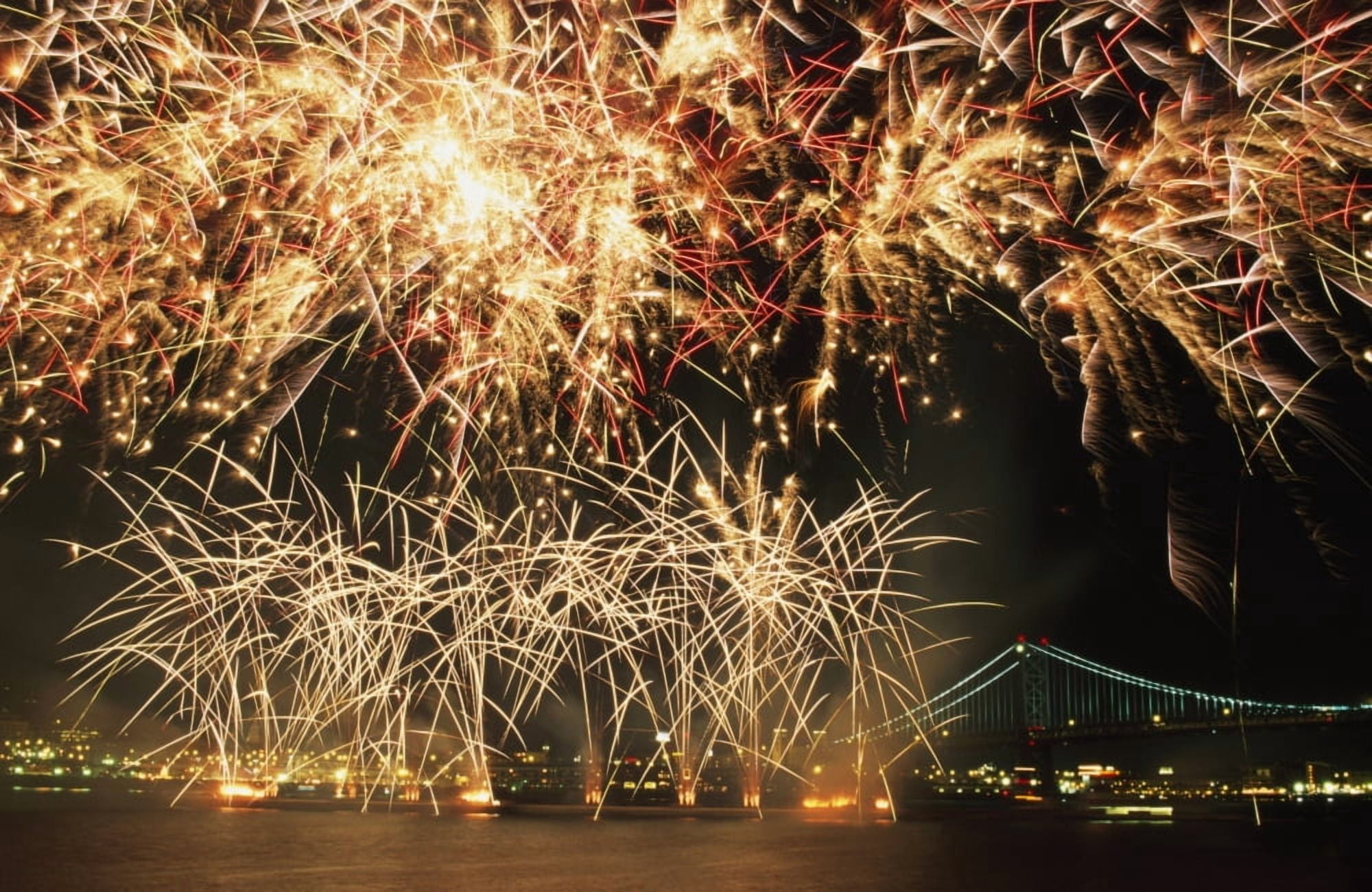 Fireworks Over Harbour Canvas Art - Conor Caffrey Design Pics (19 x 12)