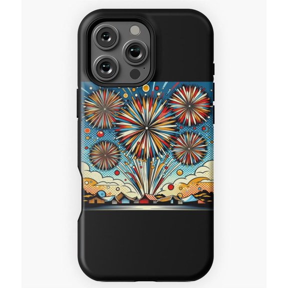 Fireworks Pop Art Style Celebration Phone Case for iPhone 16 15 14 13 12 11 Pro Max