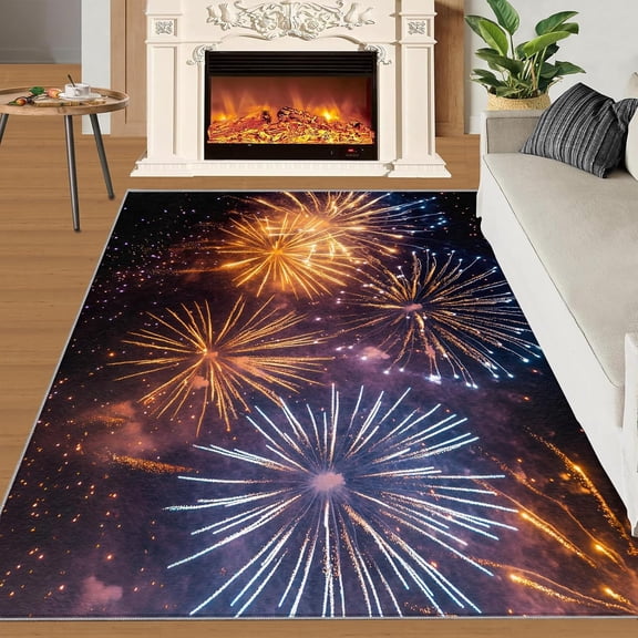 Fireworks Rugs for Bedroom Sparks Rug Fireworks Show Area Rug Non Slip Printed Low-Pile Indoor Floor Carpet for Home Decor-2' x 3'