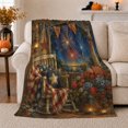 thumbnail image 1 of Fireworks over Rustic Porch with Rocking Chair Flags Lanterns and Flowers, Patriotic Vintage Art for Americana Fans, Warm Flannel Blanket for Living Room and Porch, Housewarming Gift, Home Decor, 1 of 9