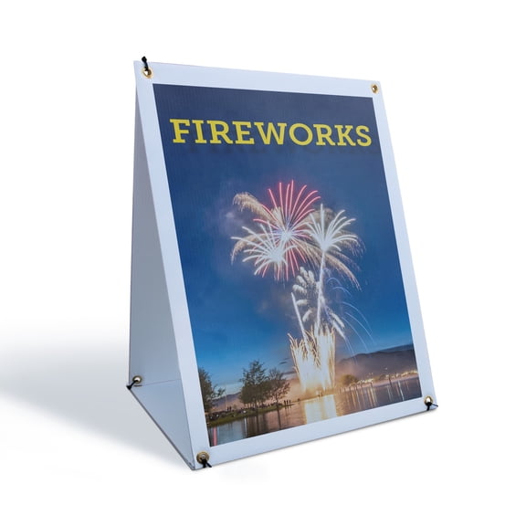 Fireworks Sidewalk Sign 18 Inch x 24 Inch A-Frame Images On Both Sides | Seasonal Celebrations, Holiday Fun, Bold Signage | Made in USA