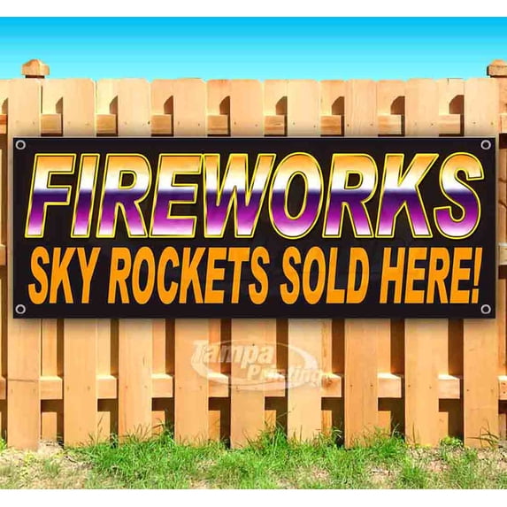 Fireworks Sky Rockets Or 13 oz Vinyl Banner With Metal Grommets