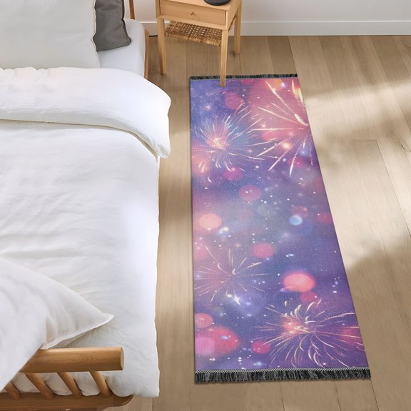 Fireworks Sky Shining Spots Bedside Runner Rug 2'x 6' Non Slip Carpet Floor Mat Area Rug