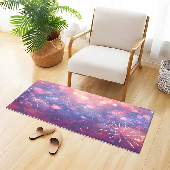 Fireworks Sky Shining Spots Plush Carpet Non Slip Runner Rug Absorbent Bath Mat 39" x 20"