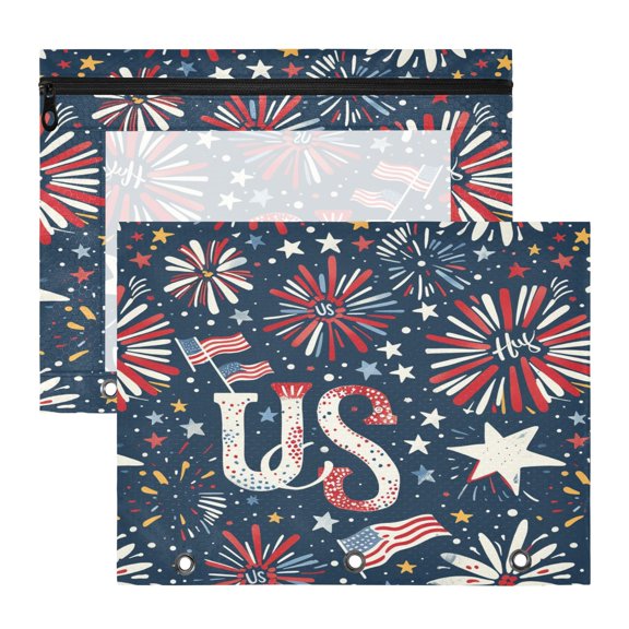 Fireworks Stars A4 Pencil Pouch 3 Ring Zipper Pencil Pouches Pencil Case for Binder Cosmetic Bag 2 Pack