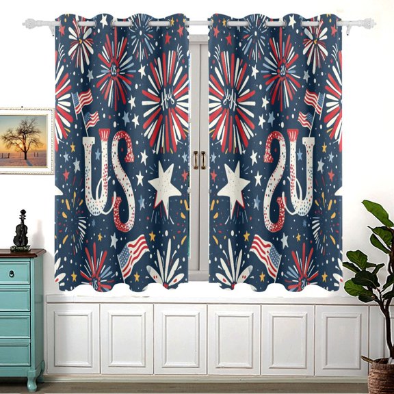 Fireworks Stars Curtains Grommet Black Out 54 Inch Length Curtain Drapes for Bedroom Living Room 2 panels set