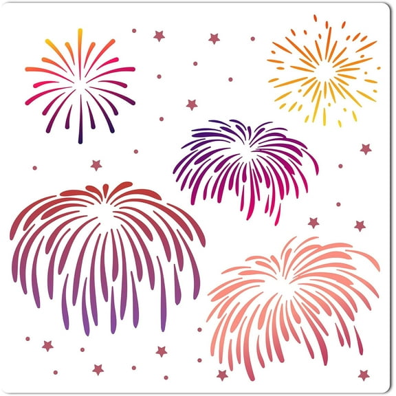 Fireworks Stencils 30×30CM Christmas Fireworks Templates Firework Silk Screen Stencil New Year Firework Template Reusable Sign Square Stencil for Painting on Wood Wall Scrapbook Card Floor