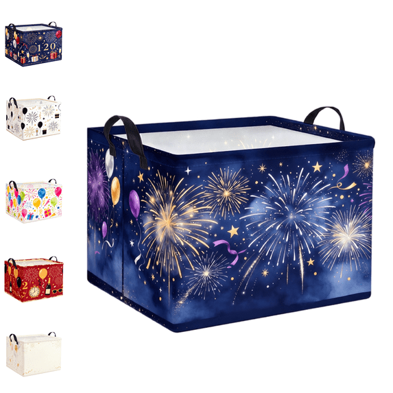 Fireworks Storage Basket for Gifts Empty Large Fireworks Festival Storage Bins with Handles ,Fabric Laundry Baskets Festival Harvest Collapsible Organizer Boxes for Home Clothes Toys Books(A-1pcs)