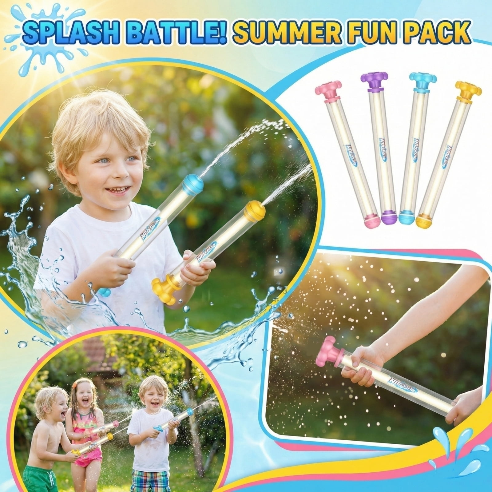 Fireworks Water Gun 17.71 in, Plastic Manual Pump High Pressure Water Gun for Adults, Summer Pool Party Beach Accessories (4PCS)
