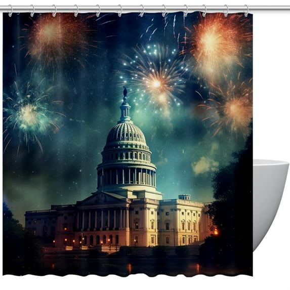 Fireworks Waterproof Bathroom Curtains Set with Hook, Printed Shower Curtain Set for Bathroom Decoration