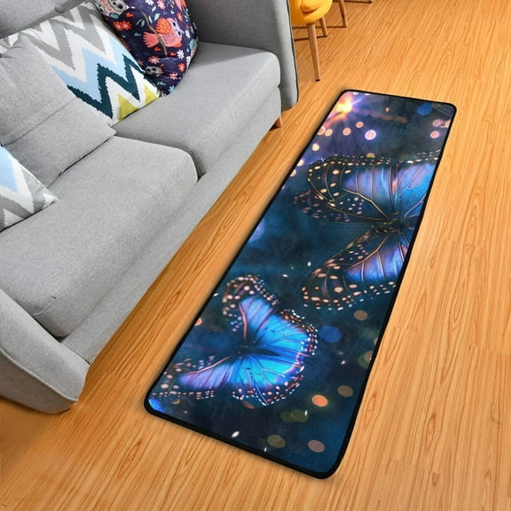 Fireworks and Glowing Butterflies Hallway Runner Rug 2'X6' Non-Slip Washable Carpet Runner Kitchen Entryway Laundry Bedroom