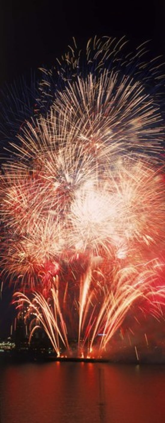 Fireworks display against night sky Canvas Art - Panoramic Images (30 x 12)