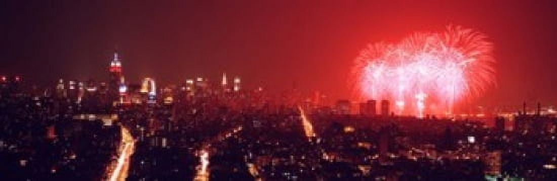 Fireworks display at night over a city New York City New York State USA Canvas Art - Panoramic Images (36 x 12)