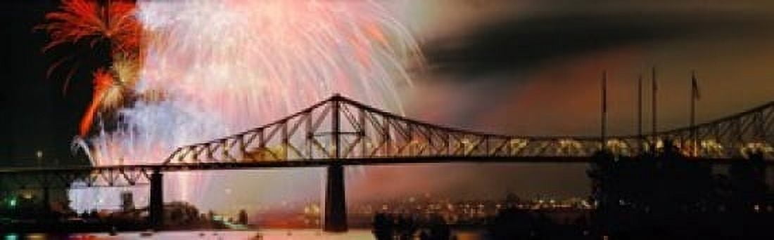 Fireworks over the Jacques Cartier Bridge at night Montreal Quebec Canada Canvas Art - Panoramic Images (18 x 6)