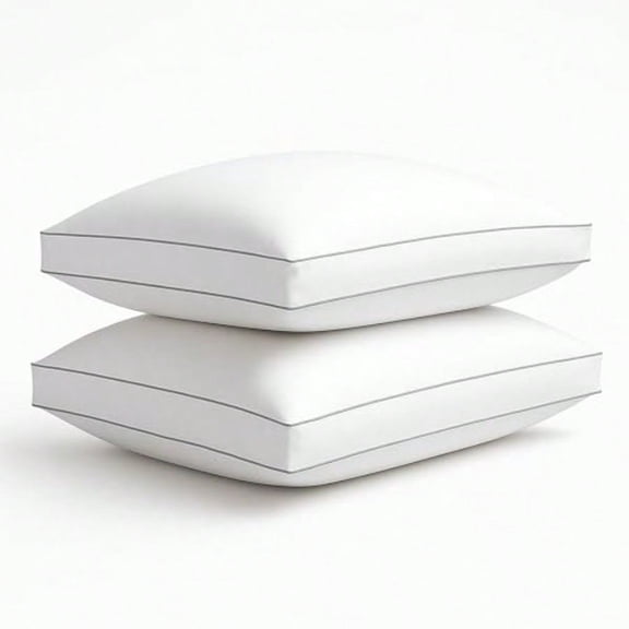 Firm Down Alternative Pillows Queen Size Set of 2 400 Thread Count 100 Cotton Never-Go Flat Gusseted portive for Back or Side Sleepers Standard White 2