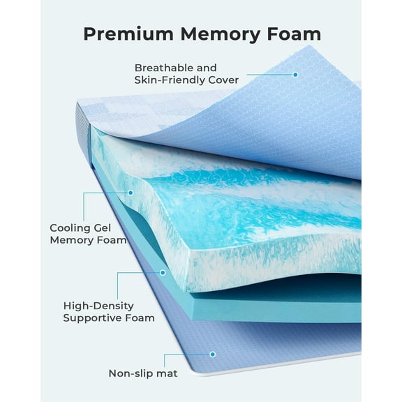 Firm Mattress Topper Twin XL – 3 Inch Cooling Gel Memory Foam Bed Topper for Pressure Relief, Supportive Soft Mattress Pad with Removable & Washable Non-Slip Cover, CertiPUR-US Certified