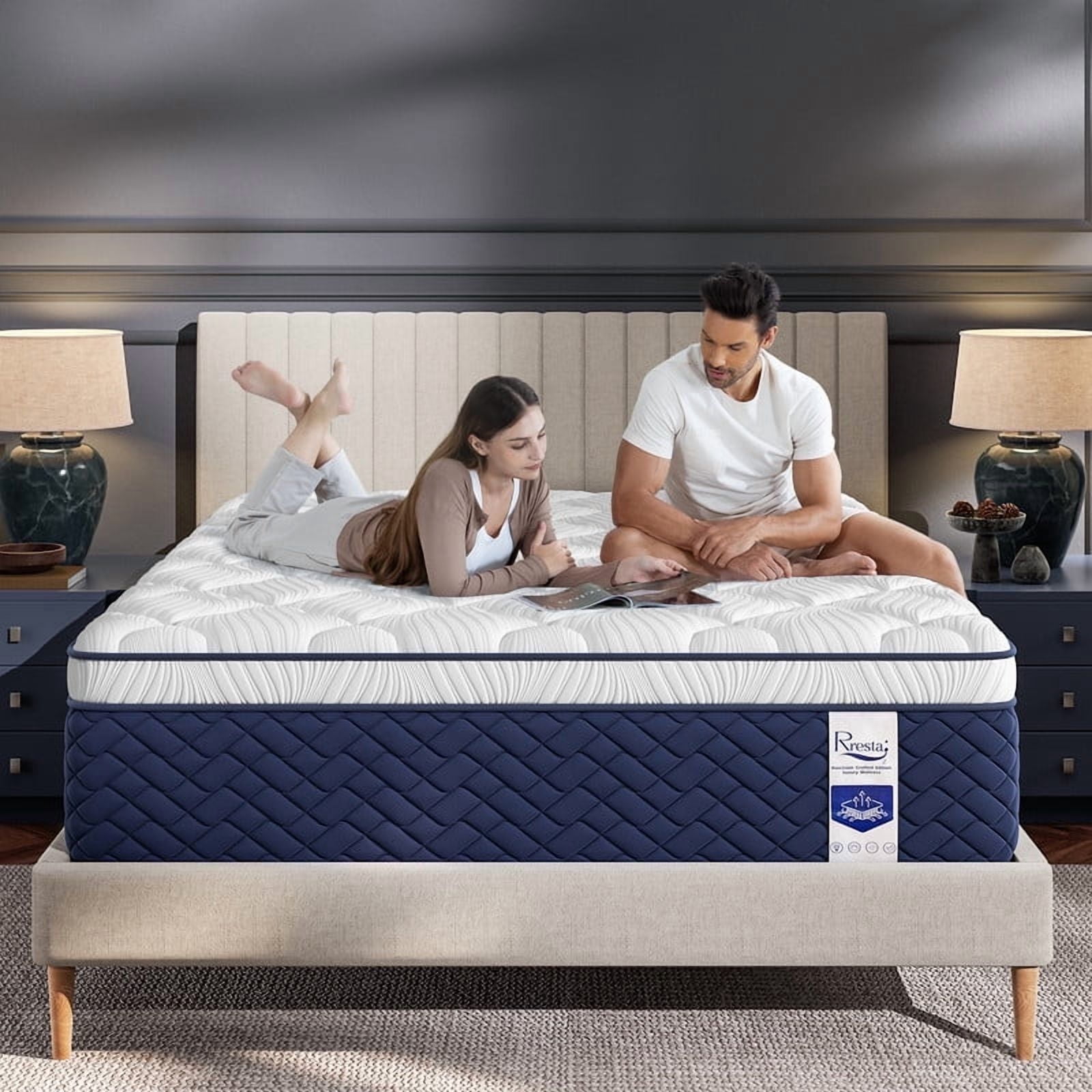 Bedstory Firm Queen Hybrid Mattress 14", Euro Top, Extra Back & Hip Support, CertiPUR-US Certified, 365-Night Trial