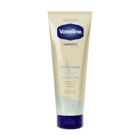 Vaseline Radiant X Moisturizing Silky Body Lotion Even Tone 1% Niacinamide, 7.5 oz
