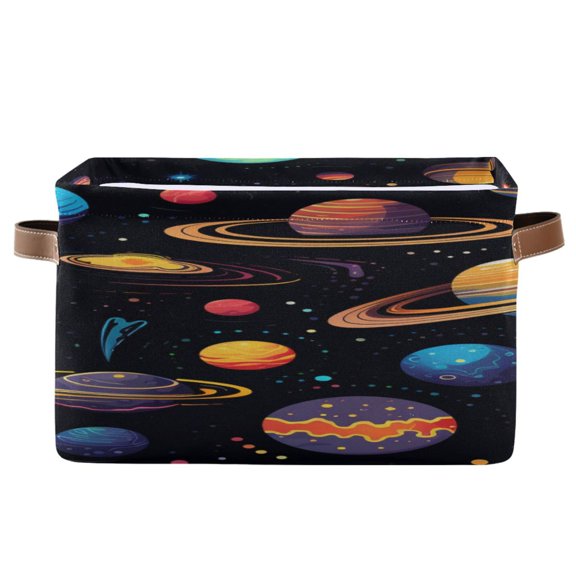 Firmament Planets Storage Bins with Handle Fabric Organizer Basket Foldable Box 1 Pack 14.2x10.2x8.3