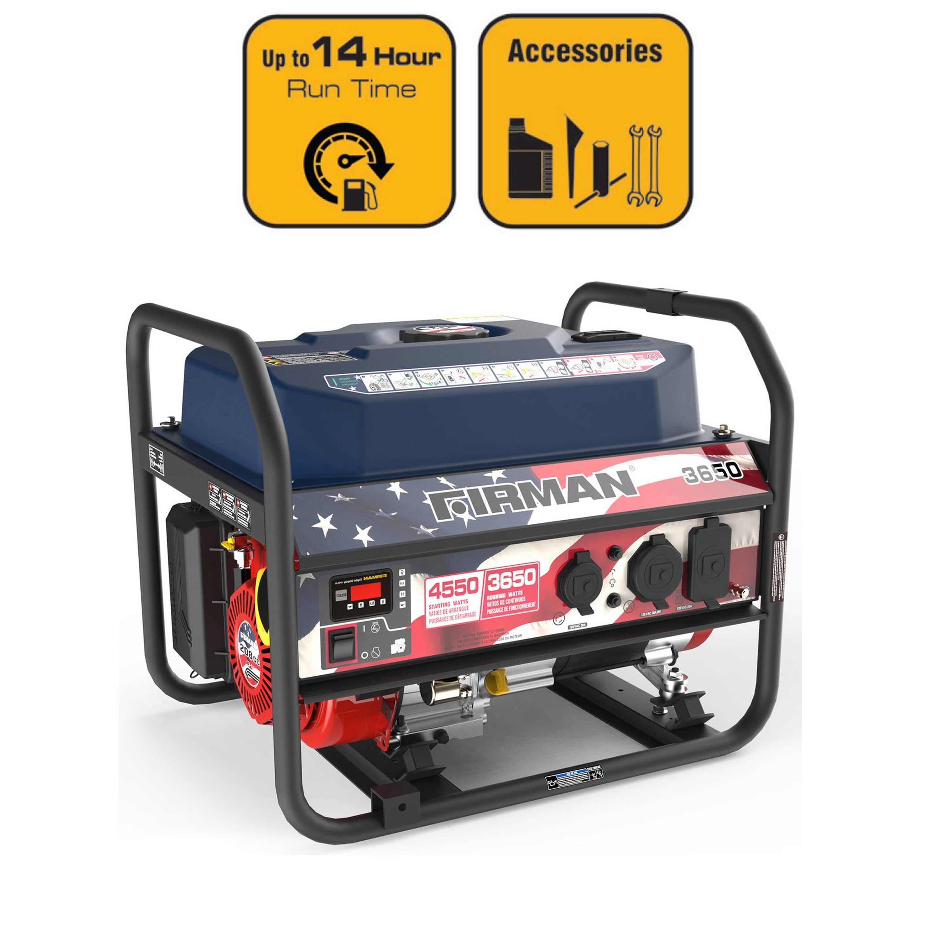 Firman P03611 4550/3650 Watt Gas Recoil Start Generator, EPA Only (Stars and Stripes)