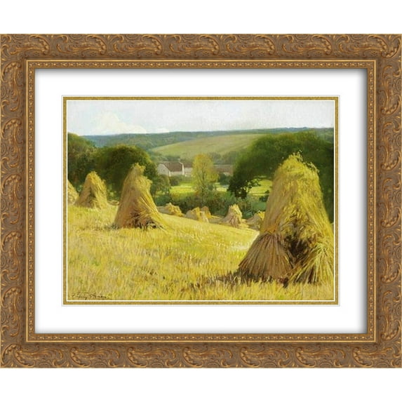 Firmin Baes 2x Matted 24x20 Gold Ornate Framed Art Print 'Sheaves of corn'